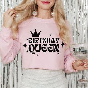Birthday Queen Sweatshirt, Pink, Girl Birthday Sweater, Long Sleeve Crew…